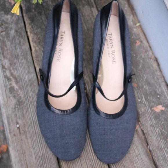 NEW Taryn Rose Grey Wool w Black Leather Mary Jane Heels Sz 42 (US 10) - Picture 5 of 8